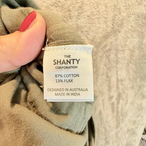 The Shanty Flax Linen Sage Green Jumpsuit Romer Tie Waist Utility L Large - Picture 8 of 11